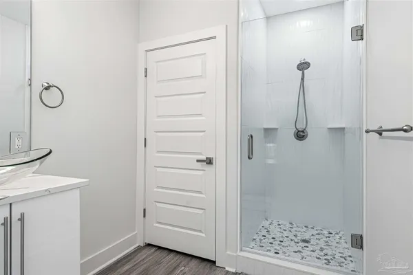 a bathroom with a shower