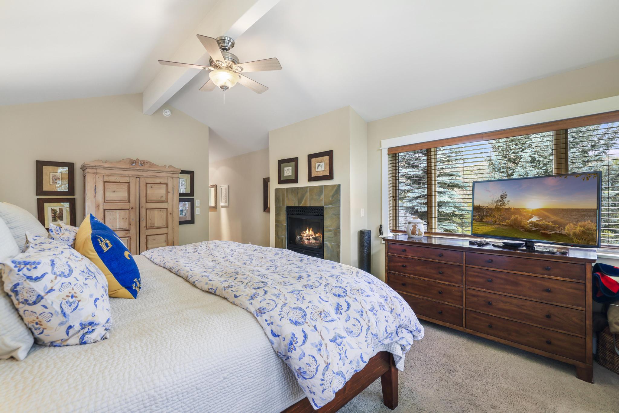 236 Elkhorn Road Sun Valley, ID 83353 - Photo 25 of 34 Primary ensuite bedroom with fireplace