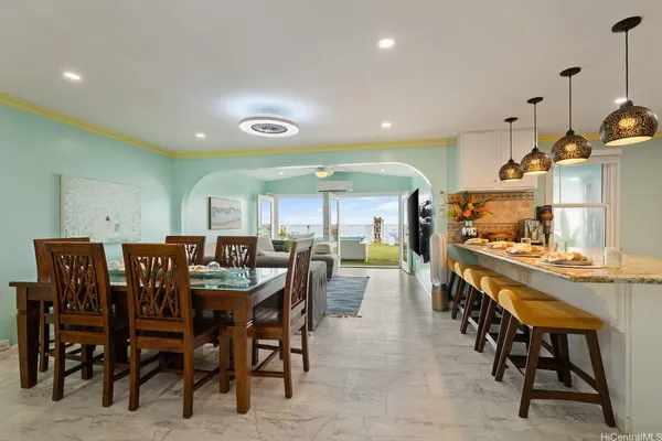 a view of a dining area with furniture
