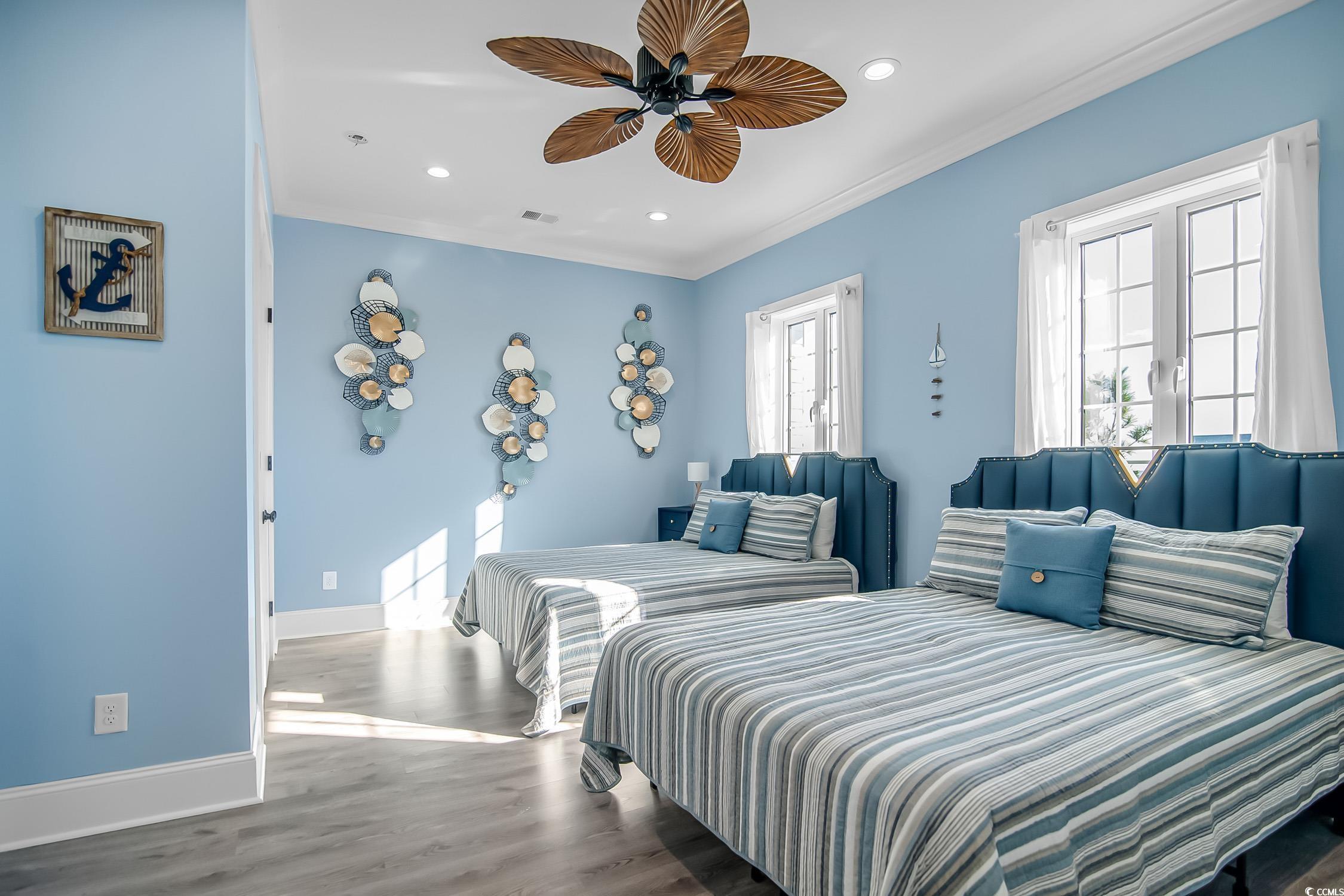 139 Pioneer Loop Georgetown, SC 29440 - Photo 33 of 39 Bedroom with wood finished floors, ornamental molding, recessed lighting, and a ceiling fan
