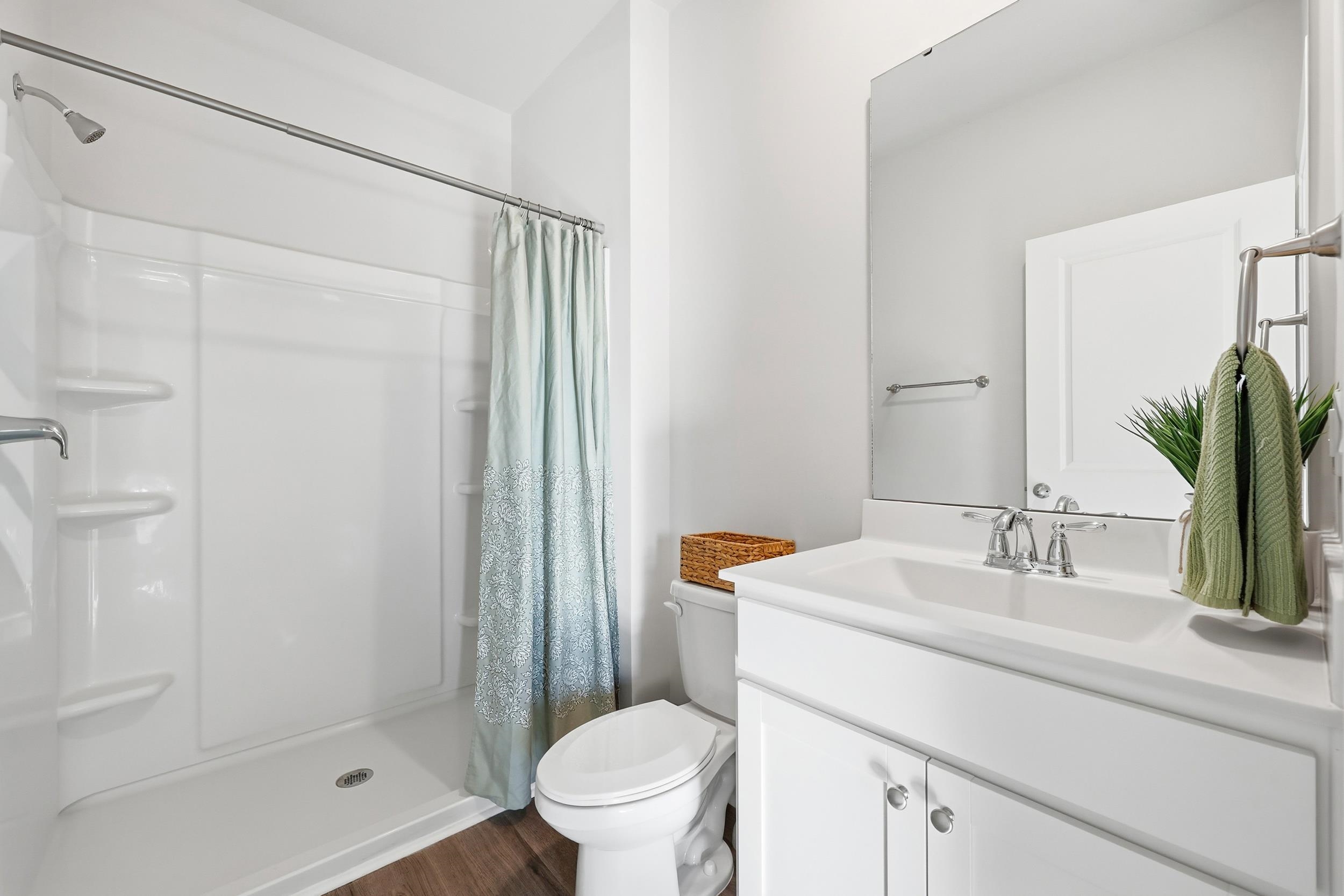 308 Picnic Basket Place Longs, SC 29568 - Photo 17 of 40 Full bathroom with vanity, curtained shower, and dark wood-style floors
