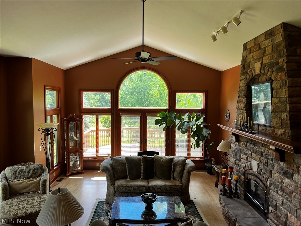 1534 West Comet Road Clinton, OH 44216 - Photo 19 of 43 Living room with a healthy amount of sunlight, hardwood / wood-style flooring, and a fireplace