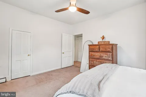a bedroom with a bed and dresser