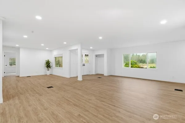 an empty room with windows