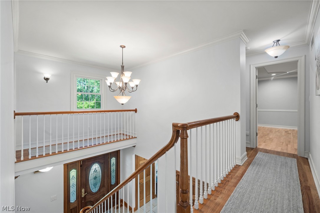3871 Greentree Road Stow, OH 44224 - Photo 29 of 50 Foyer with wood-finish flooring, a chandelier, and a wood entry door with decorative glass inserts
