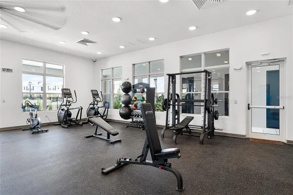 a view of a room with gym equipment