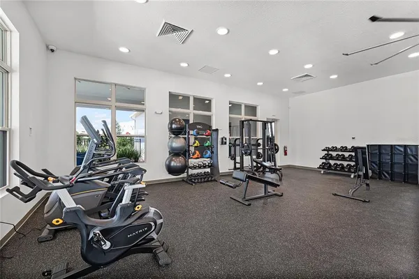 a view of a room with gym equipment