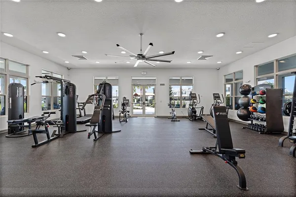a view of a house with potted plants and a large tree
