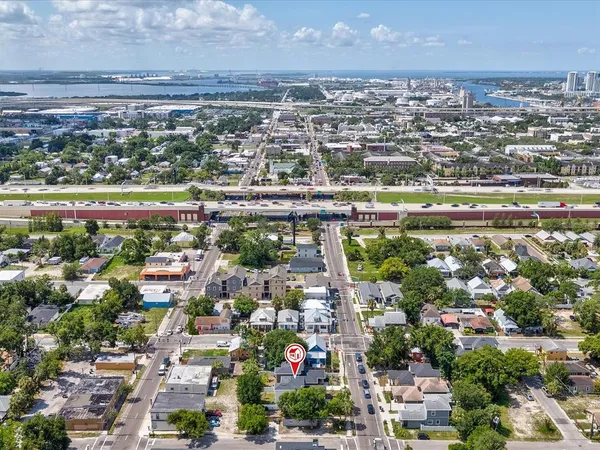 an aerial view of a city