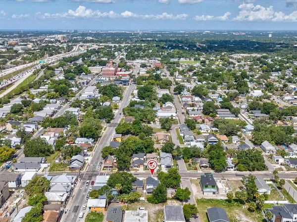an aerial view of a city