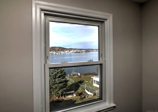 a view of a glass door with a window