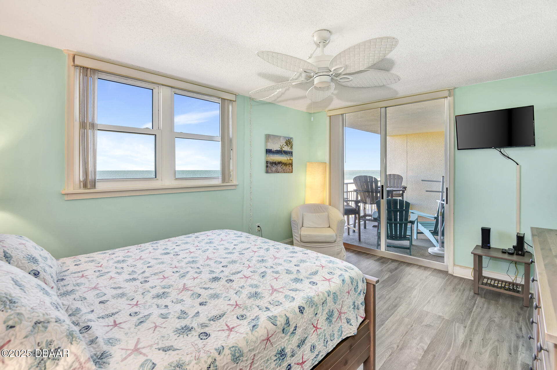 4495 South Atlantic Avenue, Unit 4040 Ponce Inlet, FL 32127 - Photo 26 of 45 a bedroom with a bed and a flat tv screen on the dresser