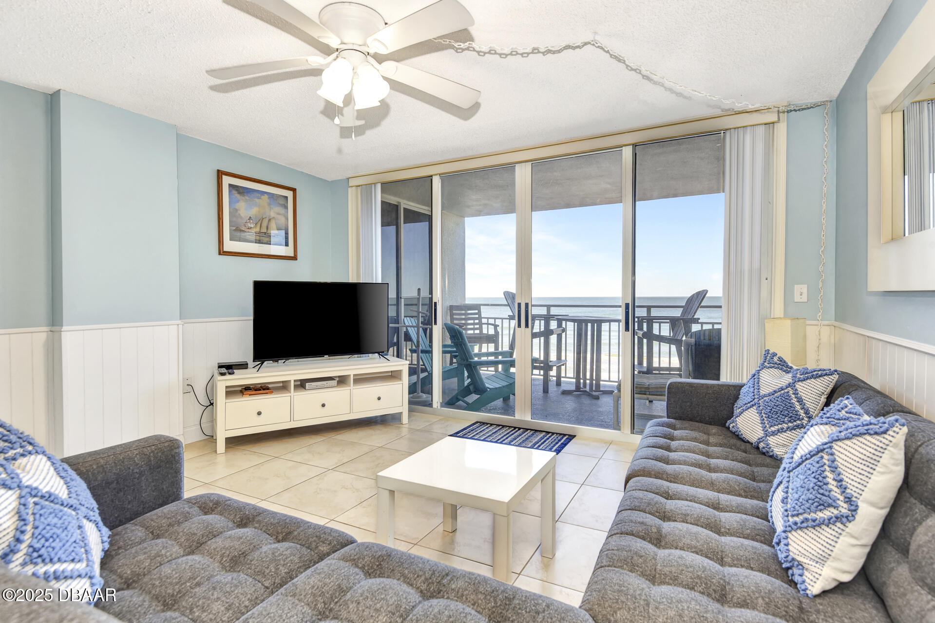 4495 South Atlantic Avenue, Unit 4040 Ponce Inlet, FL 32127 - Photo 7 of 45 a living room with furniture and a flat screen tv