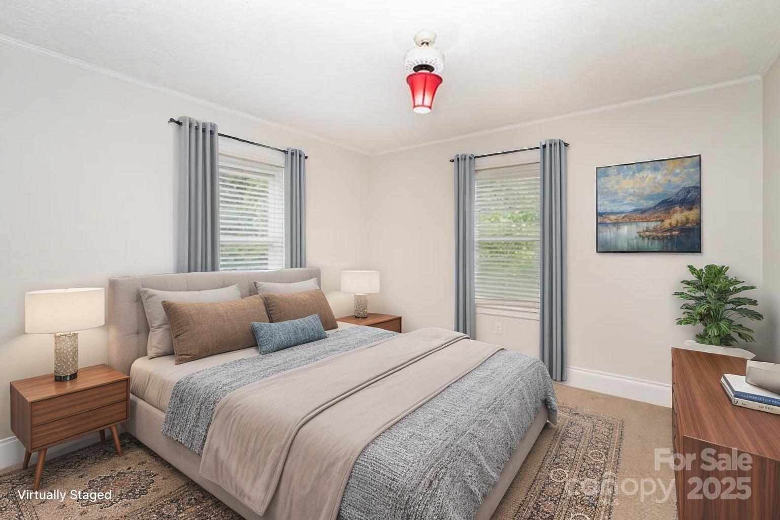 264 Mauney Farm Road Cherryville, NC 28021 - Photo 19 of 25 a bedroom with a bed and a potted plant
