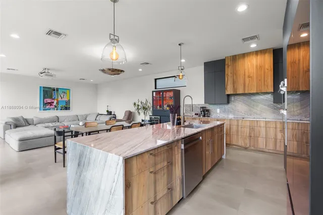 a large kitchen with lots of counter space
