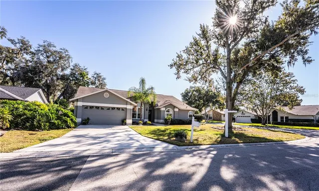 a view of a swimming pool with a house in the background