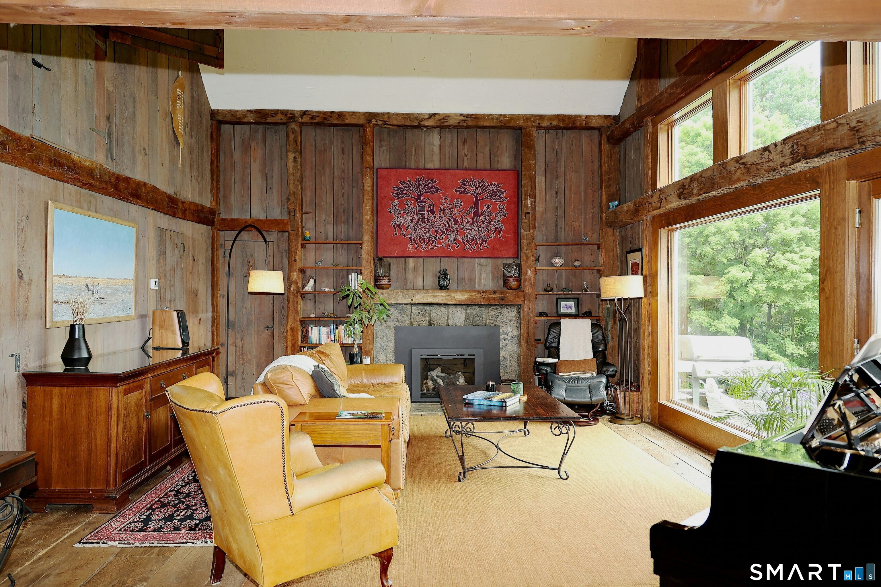 68 Bloomer Road Ridgefield, CT 06877 - Photo 16 of 40 a living room with fireplace furniture and a large window