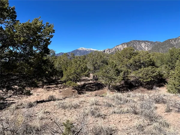 a view of a mountain range with trees in the background