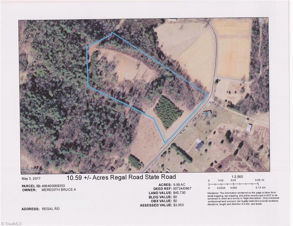 10.59-acres Regal Road State Road, NC 28676 - Photo 1 of 16 10.587 acres +/- with 550 ft. road frontage on Regal Rd with no thru traffic. A Septic System permit has been issued for one building site and the Septic System site has been designated for the 2nd building site.
