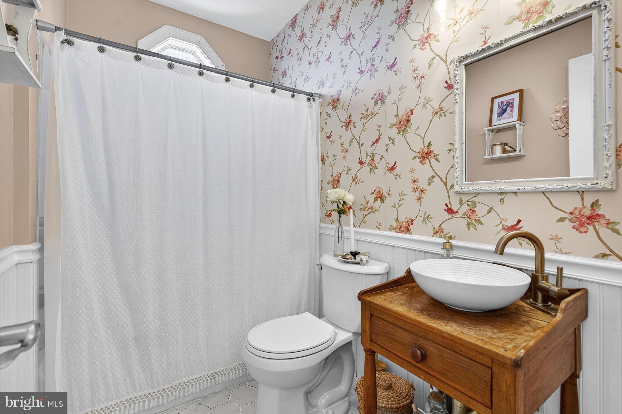 18321 Carrico Mills Road Stevensburg, VA 22741 - Photo 12 of 62 a bathroom with a sink a toilet and shower curtain
