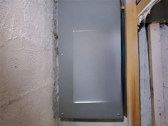 a bathroom with a glass door