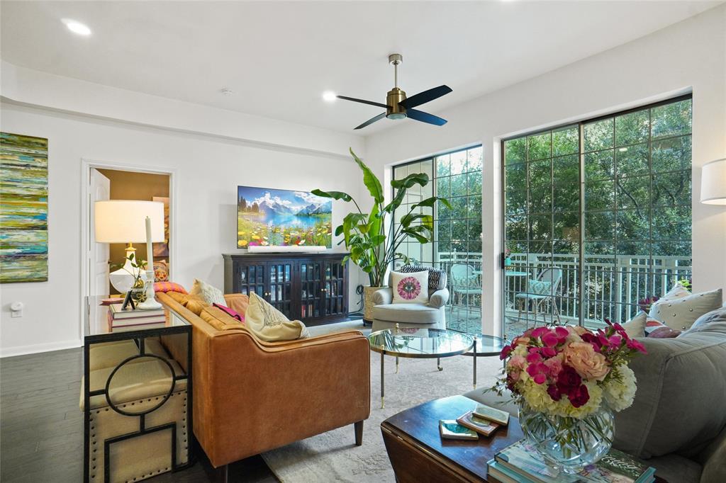 3225 Turtle Creek Boulevard, Unit 342 Dallas, TX 75219 - Photo 4 of 16 a living room with furniture and a floor to ceiling window