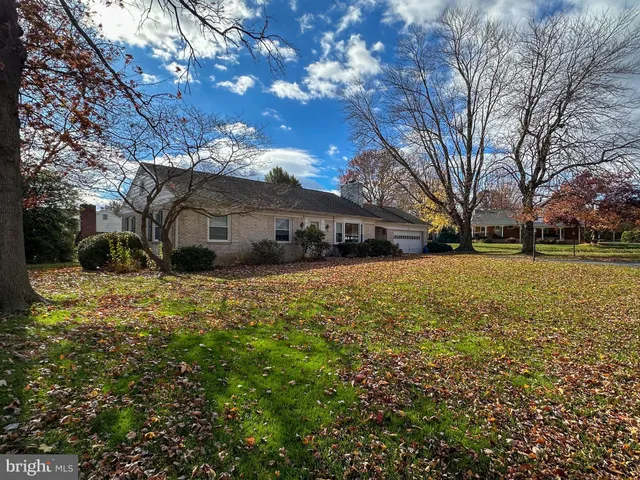 a view of a yard with a house and a large tree
