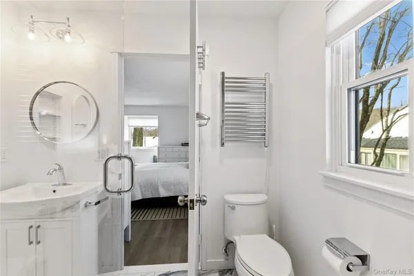 a bathroom with a toilet a sink and a mirror
