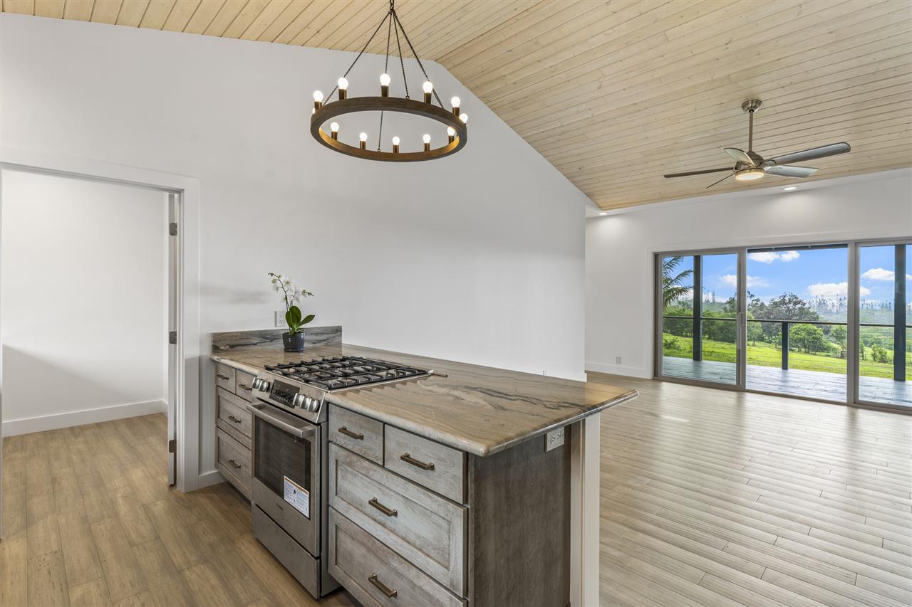 780 West Kuiaha Road Haiku, HI 96708 - Photo 16 of 30 a kitchen with stainless steel appliances granite countertop a stove and a wooden floors