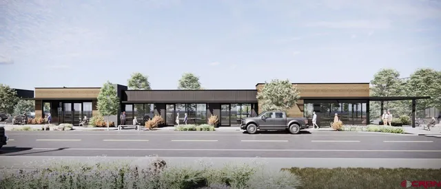 a front view of a building with street