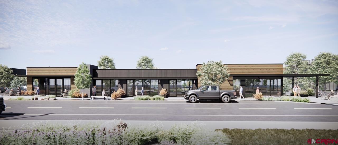 a front view of a building with street