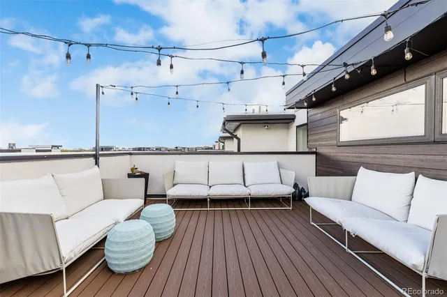 a balcony with furniture