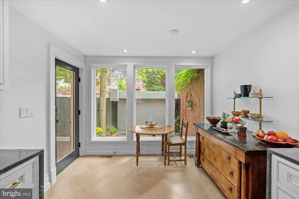 a room with table and window
