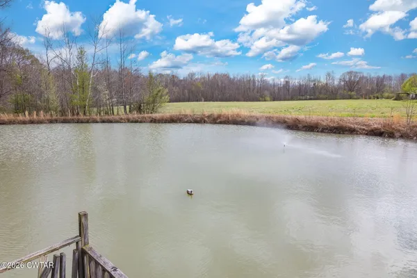a view of a lake with a city