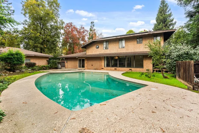 a view of a garden with a slide