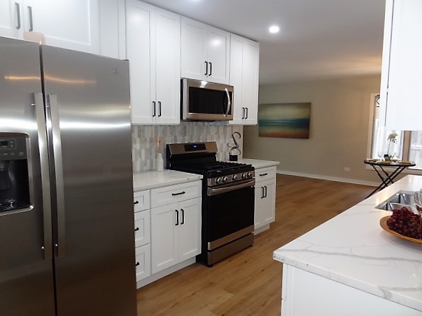 21 Buckingham Road Glen Ellyn, IL 60137 - Photo 9 of 38 a kitchen with stainless steel appliances kitchen island granite countertop a refrigerator stove and sink