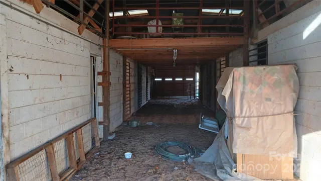 a view of a porch with seating space