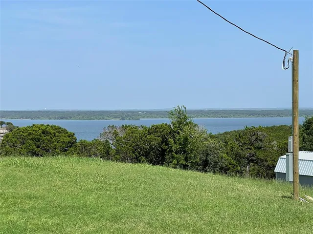 a view of a garden with an ocean