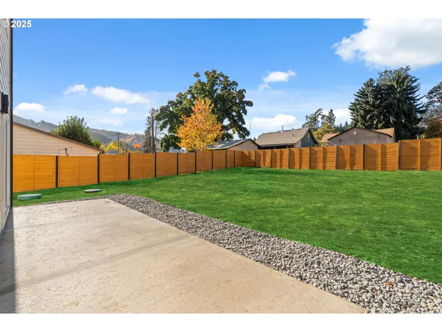a view of a yard with palm tree
