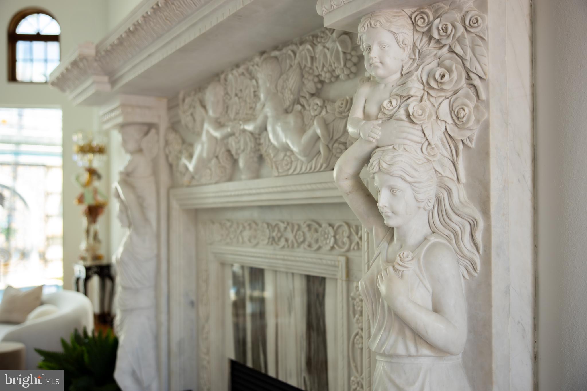 9101 River Road Potomac, MD 20854 - Photo 11 of 50 Fireplace with hand-carved marble mantle