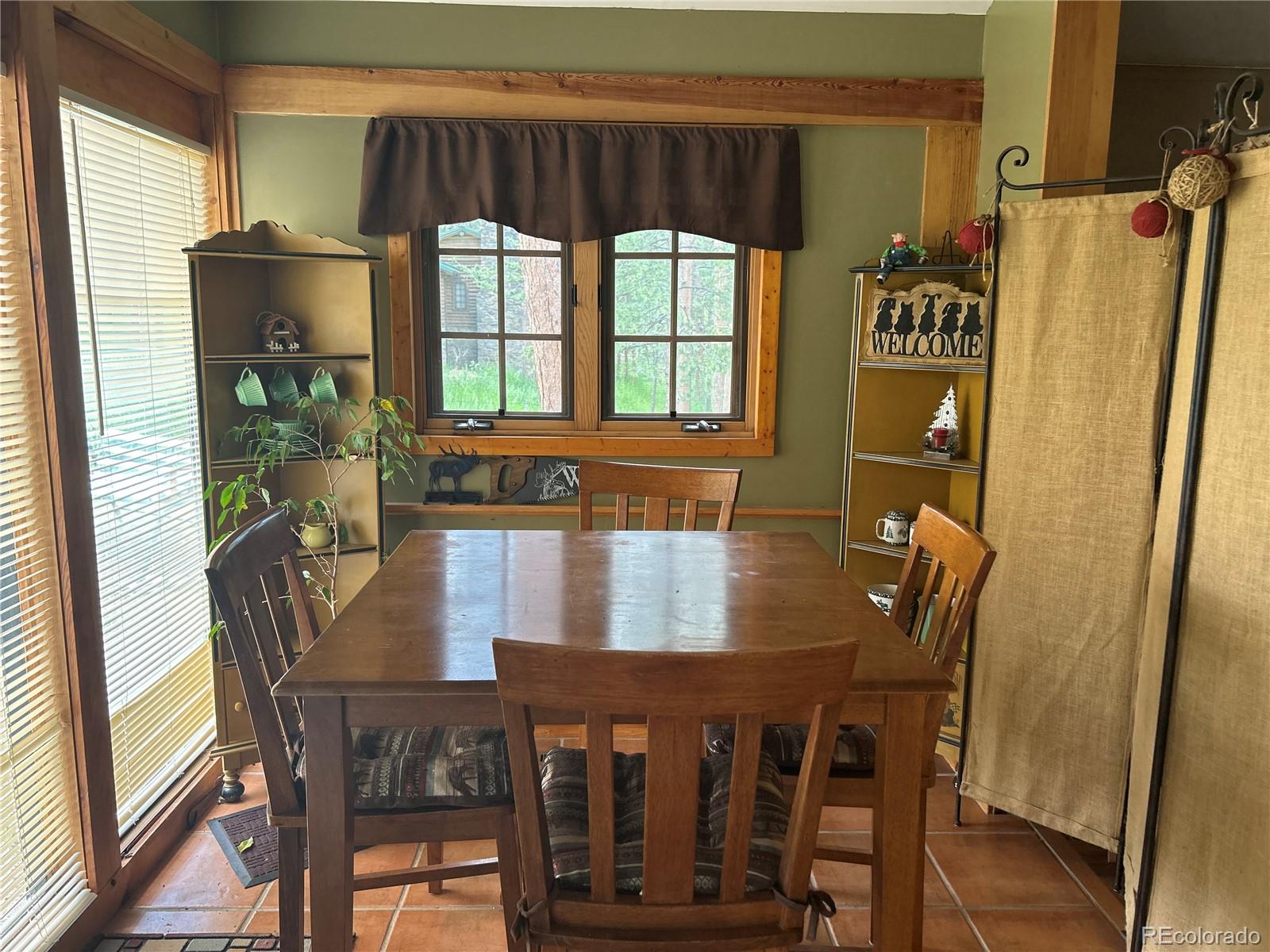 4393 South Pima Road Indian Hills, CO 80454 - Photo 7 of 12 a view of a dining room with furniture window and outside view