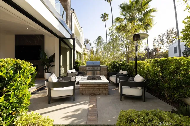 a view of a patio with couches chairs and a potted plant