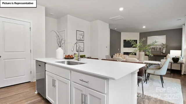 a kitchen with a sink cabinets and wooden floor