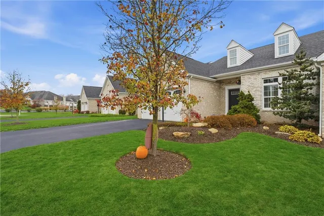 a front view of a house with garden and tree