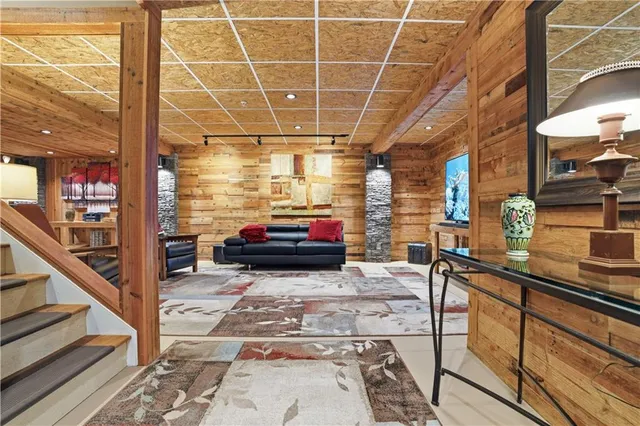 a view of a balcony with car parked