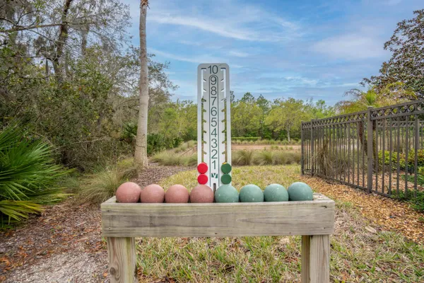 a outdoor view with a table and chairs