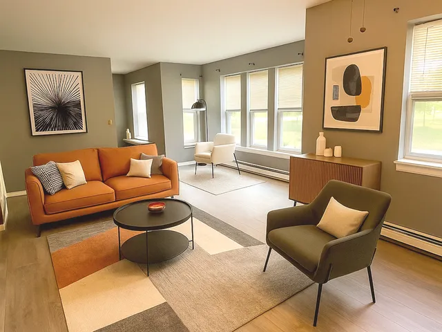 a living room with furniture and a window