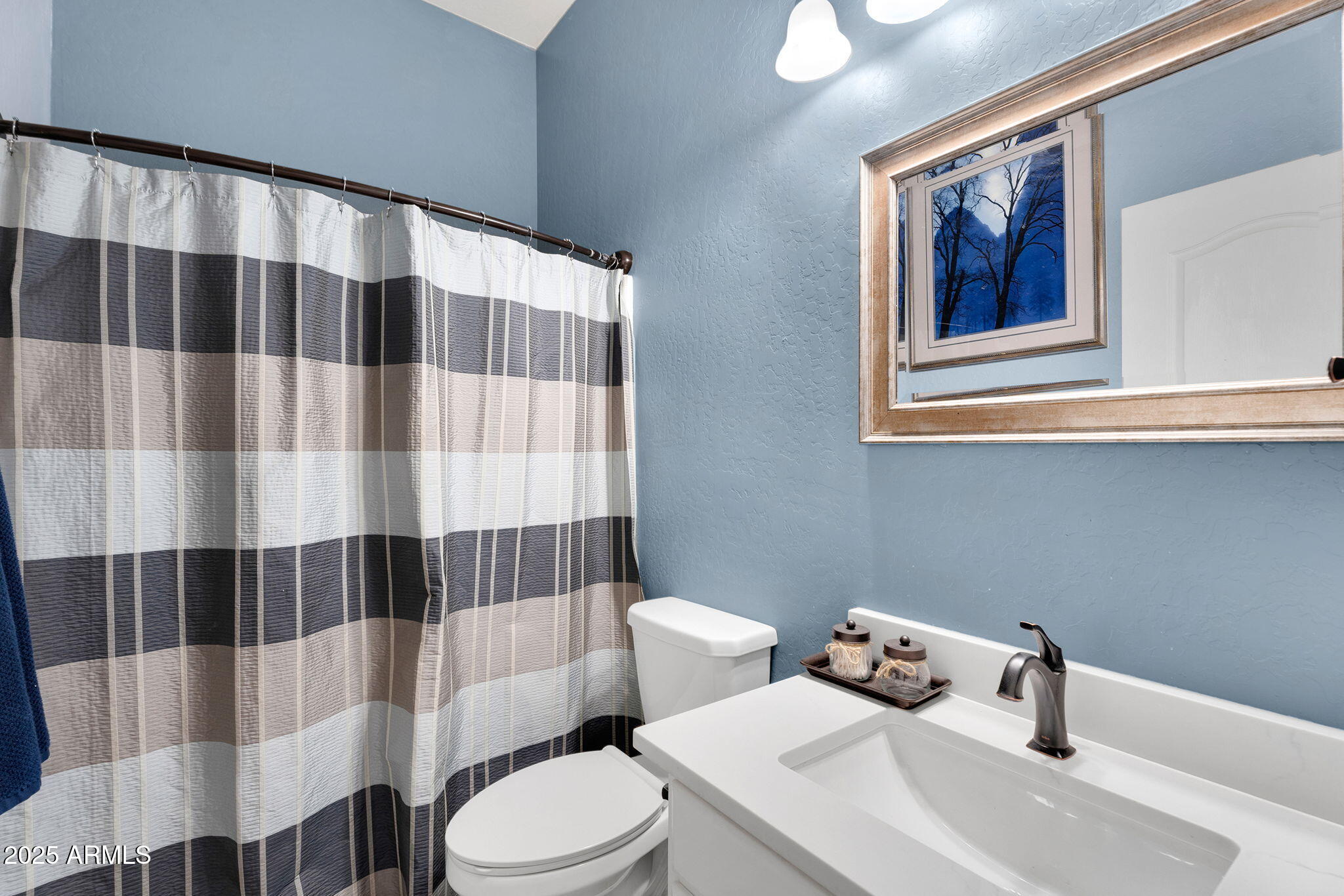907 East Carlise Road Phoenix, AZ 85086 - Photo 31 of 70 a bathroom with a sink a toilet and shower curtain