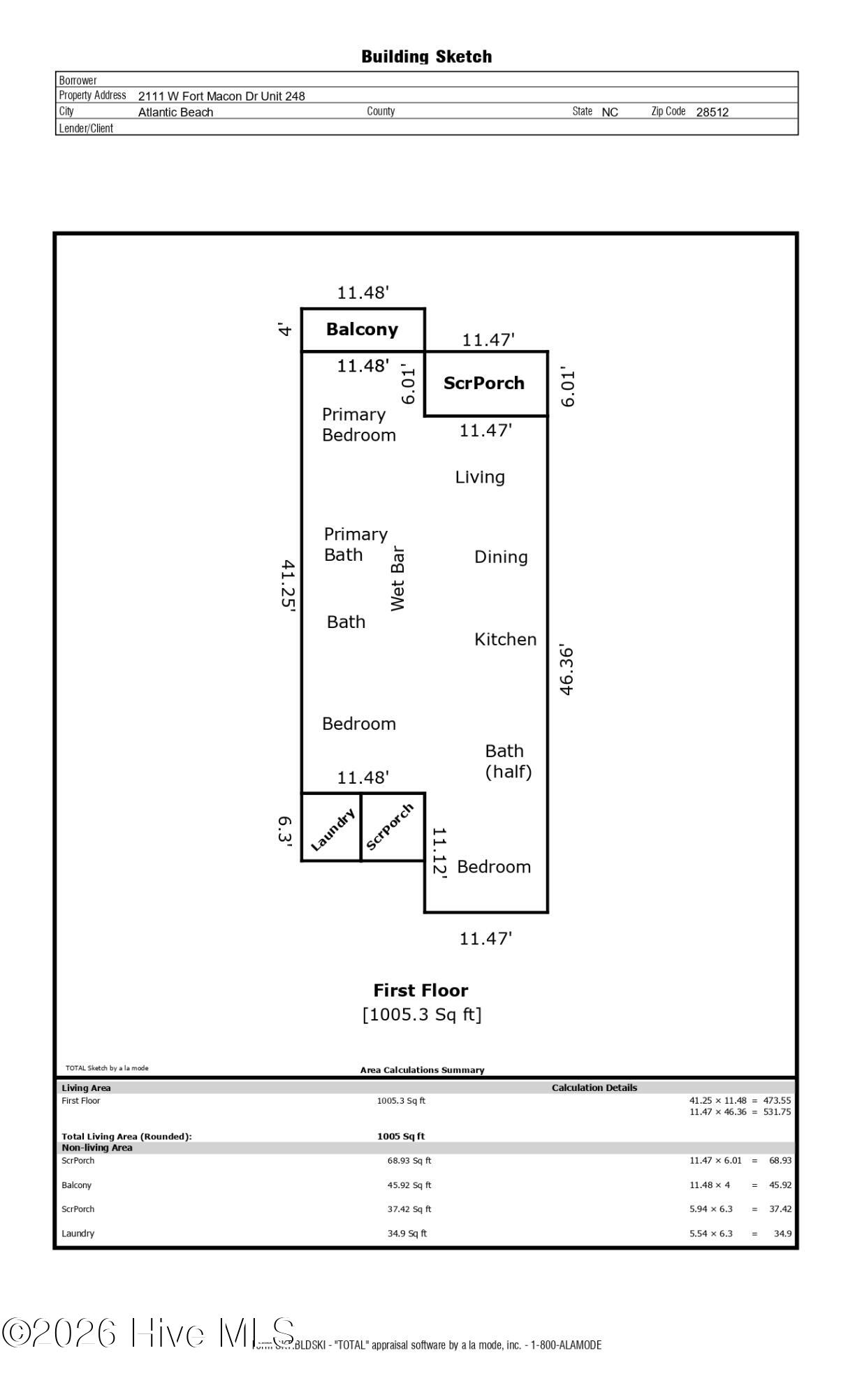 2111 West Fort Macon Road, Unit 248 DUNESCAPE Atlantic Beach, NC 28512 - Photo 45 of 45 Sketch/Floorplan