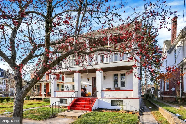 a front view of a building with street
